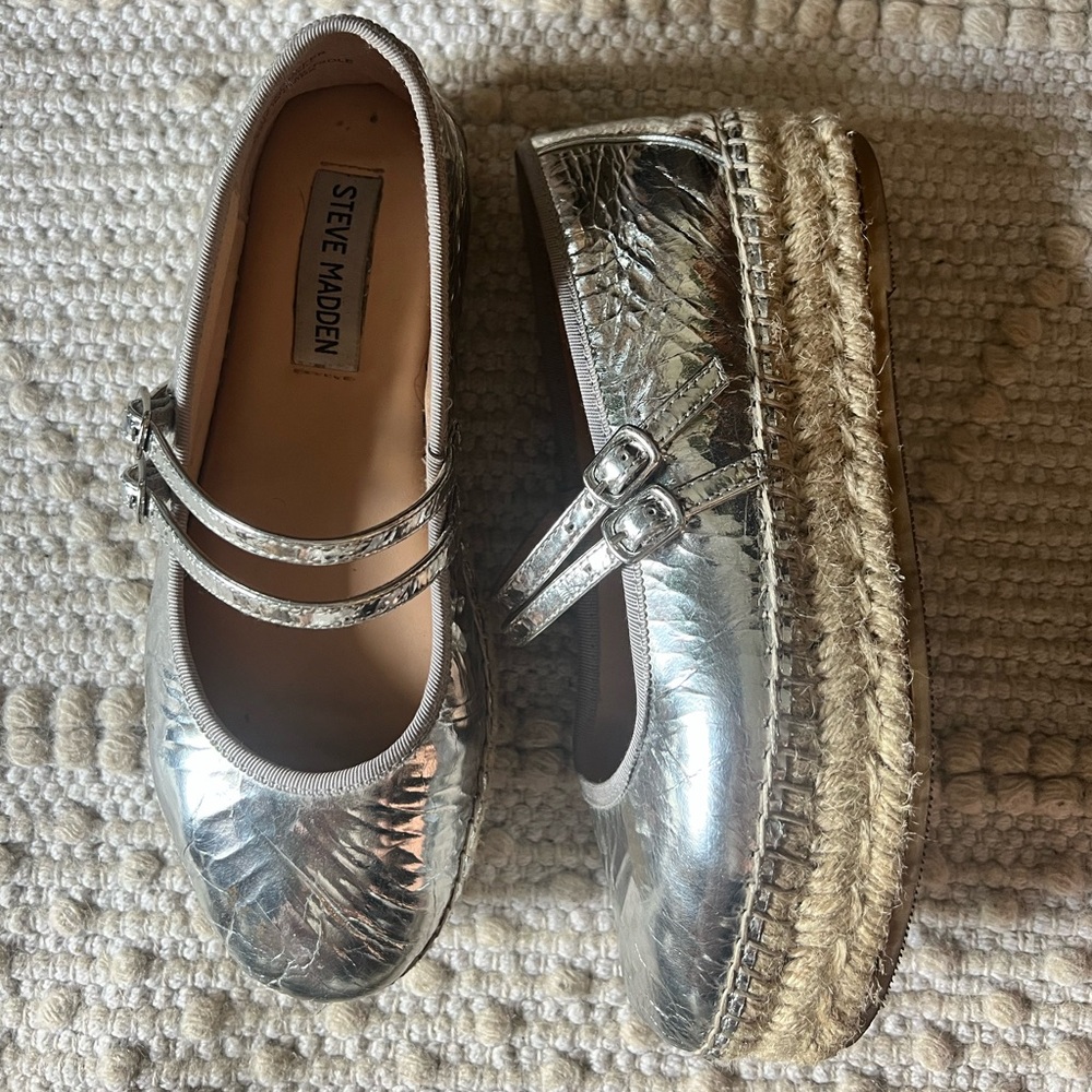 Steve Madden Metallic Silver Maryjane Espadrilles